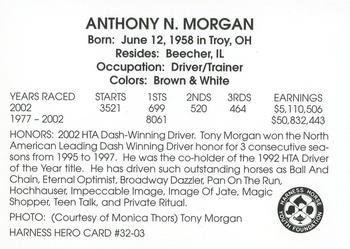 2003 Harness Heroes #32-03 Tony Morgan Back